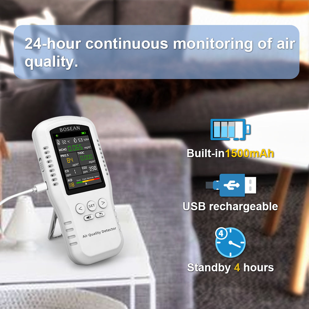 Portable Air Quality Monitor, PM2.5/HCHO/TVOC/TEMP/HUM